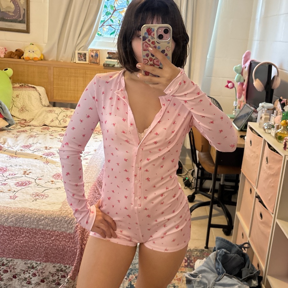 Soft Pink Floral Print Pajama Set